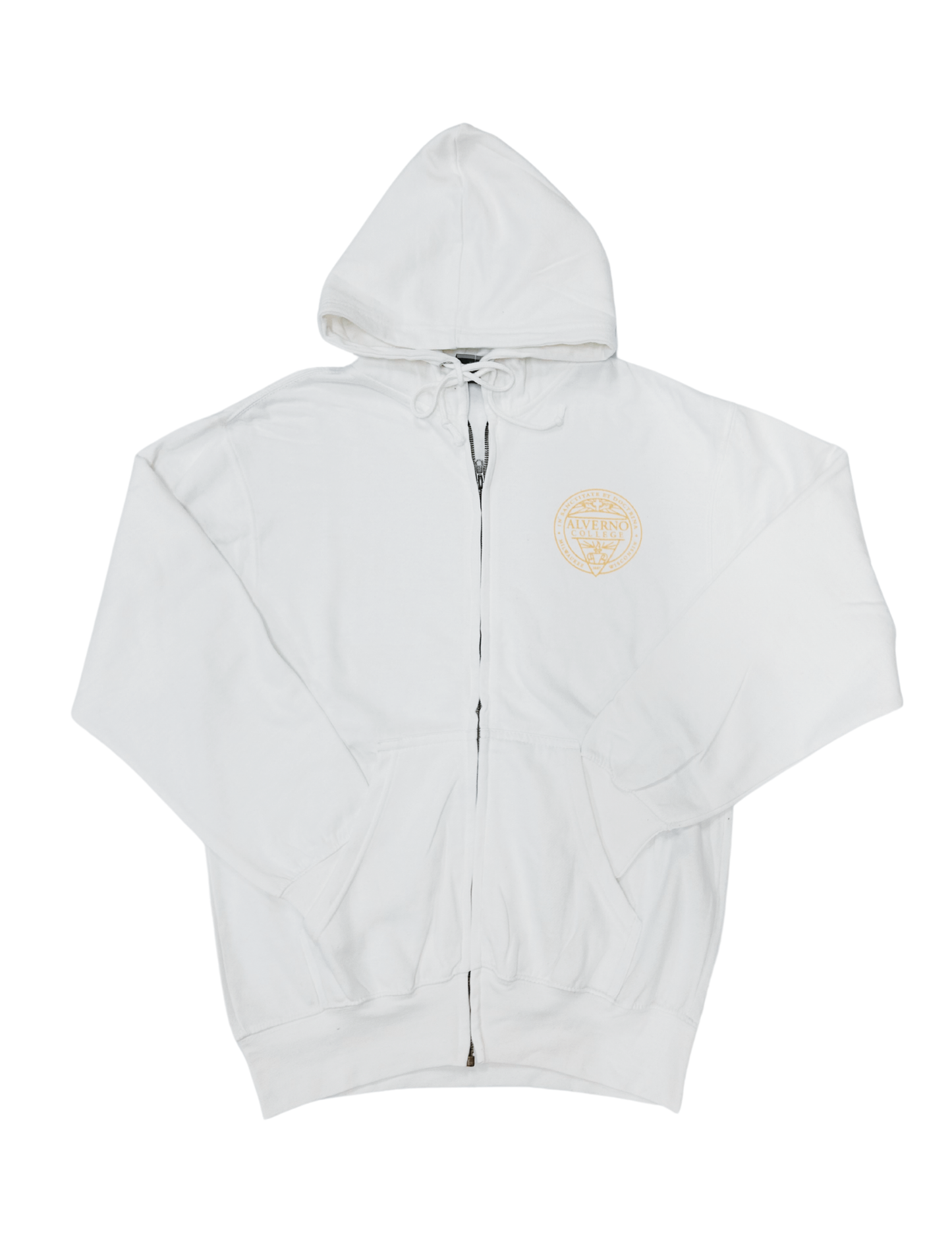 Alverno College Zip Up White and Gold Seal